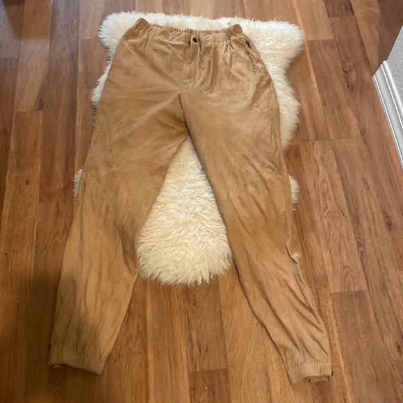Tannery West Tan Vintage Jogger Style Buttery Leather Pants Sz 32 Elastic Lined - Picture 7 of 12
